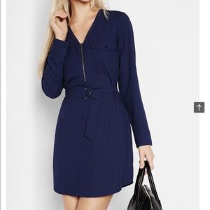 BLACK Long Sleeve Zip Front Shirt Dress